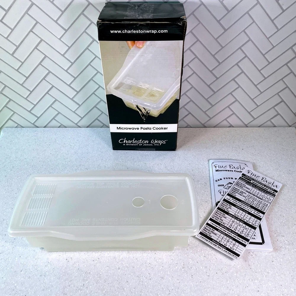 Charleston Wraps Fine Pasta Microwave Cooker with Strainer Lid and Cooking Chart